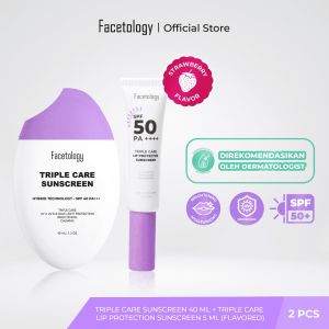 FACETOLOGY Triple Care Lip Protector Sunscreen + Triple Care Sunscreen SPF 40 PA+++ 40ML /BUNDLING 2 PCS/ [NASA GROSIR]