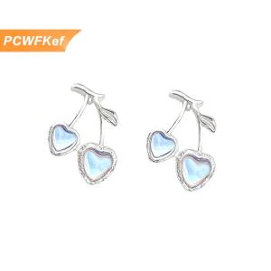【PCWFKef】 Phụ Nữ Moonstone Cherry Stud Bông Tai Ngọt Ngào Đồ Trang Sức Đáng Yêu Nhỏ Trái Cây Tươi Bông Tai Quà Tặng