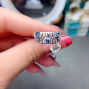 2023 new Natural blue Topaz Ring real 925 silver surface  round natural gem date friend gift lucky birthstone