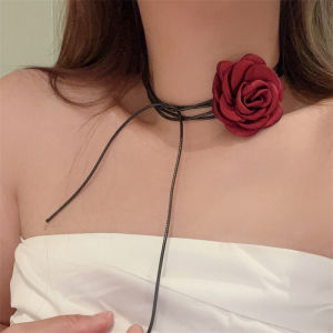 Fashion Clavicle Chain Retro Black Rose Flower Necklace Female Laced-Up Necklace Neck Accessories