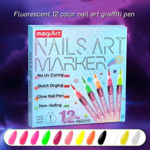 Fluorescent 12Color Nail Art Pen Quick Drying 0.5mm Fine Pen Tip for 3D Nail Art DIY Gift