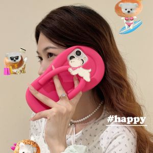 Cute Cartoon Dog Slipper Case for iPhone 15 14 13 Pro Max 12 Flip Flops Soft Liquid Silicone Shockproof Cover for iPhone 15Pro