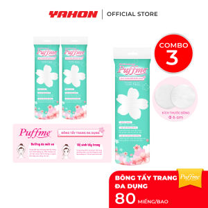 Combo Bông Tẩy Trang Tròn PUFFME 80 Miếng/Bao 100% Bông Cotton An Toàn Dịu Nhẹ