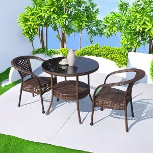 Balcony Outdoor Leisure Table and Chair Courtyard Terrace Vine Chair Tea Table Combination Modern Home Imitation Vine Weaving Chair Coffee Table