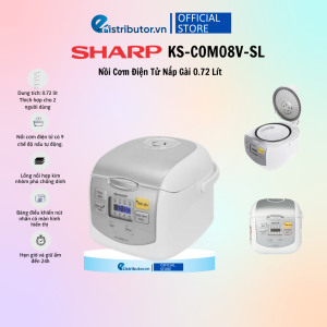 Nồi Cơm Điện Tử Sharp KS-COM08V-SL 0.72L – Hợp kim nhôm phủ chống dính - Công suất 450W - Loại nắp Nắp gài - Công nghệ nấu 2D Toả nhiệt từ 2 hướng - Hàng Chính Hãng