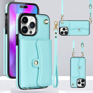 Card Case For iphone 14 Pro Max 16 17 Pro Max With Strap lanyard Iphone 15 pro max Coin Purse Phone Shell iphone 13 pro max Wallet Bag Case iPhone X XR XS 14 15 16 Plus 13 Mini Cover iPhone 11 12 ProMax 17 Air Cards Slot Casing With Rope