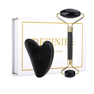 DECINIEE 100% Natural Rose Quartz Jade Roller Gua Sha Set Facial Body Massager Roller Jade Stone Massage Set Face Lifting Beauty Massage Tools-Birthday New Year Gift