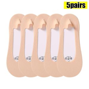 5Pairs Ice Silk Boat Socks Women Silicone Invisible Seamless Ankle Sox Girls Summer Anti-slip Breathable Casual Short Sock