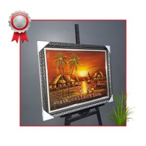 LUKISAN CAT TIMBUL //BUNGA MAWAR //PERAHU & NELAYAN //LUKISAN DAN BINGKAI //SIAP PAJANG