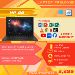 HP G9 | Windows OS | Intel Celeron N4500 | 4GB RAM | Good for Online class and Office use | Preloved