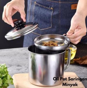 Oil Pot Filter 1.3L Wadah Saringan Minyak Goreng Stainless Steel Anti Karat dan Tahan Panas 1.3 Liter