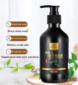 Black Hair Shampoo Herbal Essence Nourish Hair Roots 300ml Natural Black Hair White Grey Hair Turns Black Smooth Health Hair Shampoo 灵芝何首乌黑发组合