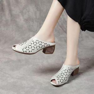 [Free Shipping] 2026 Summer New Ethnic Style Chunky Heel Fish Mouth Fashion Retro Hollow Breathable Thick Sole Comfortable High Heel Slippers
