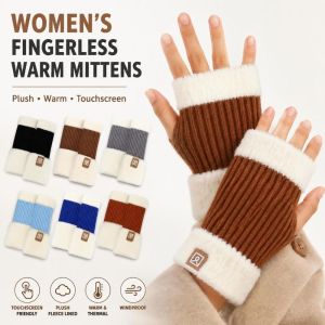 MUMU 1pair Plush Womens Winter Gloves Touchscreen Fleece Lined Fingerless Warm Mittens  Thickened Windproof Gloves Outdoor Cycling