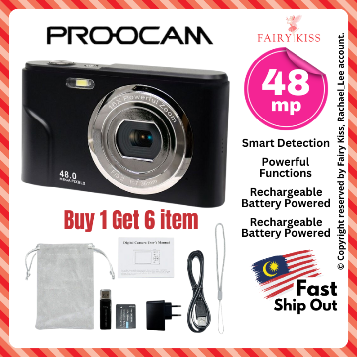 411 Camera Box PROOCAM DC-411 DIGITAL CAMERA 48MP 1080P 2.4-inch IPS Screen 16X Zoom ...