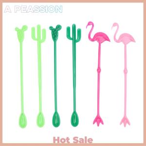 [A Peassion]💖[HOT SALE]🎈🎈 6Pcs Plastic Cocktail Muddler Drink Wine Decor Cocktail Swizzle Sticks Prickly Pear Flamingo Wine Stirrer Coffee Puddler