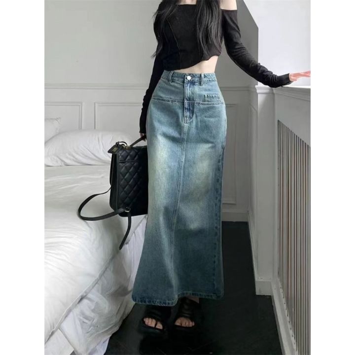 99+ mẫu chân váy jean dài xẻ tà trước được yêu thích nhất
