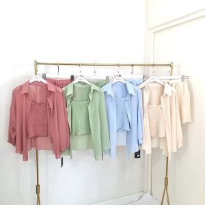 N E W I N 331 งานเซทผ้าชีฟอง 3 ชิ้น ซับในตามสีผ้า ไม่บาง ใส่ไปทะเลหรือคาเฟ่ก็ได้ค่ะ