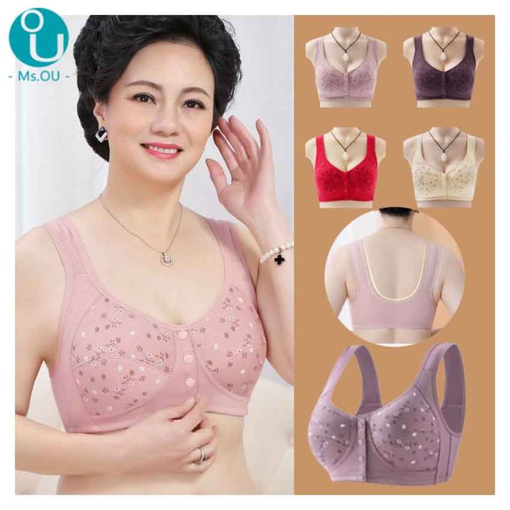 HOT Middle-Aged Older Women Vest-Style Bras Front Button Underwear Tops  Full Cup
