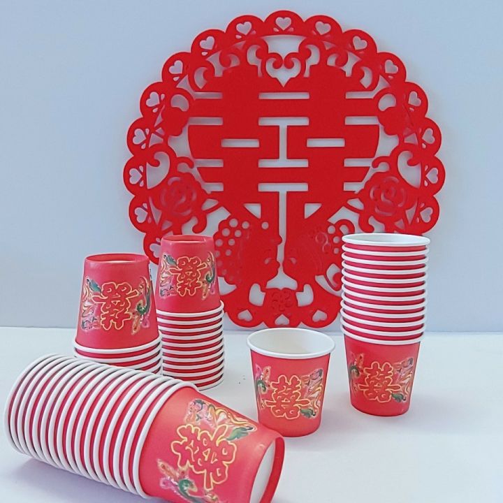 48Pcs/pack Wedding Tea Ceremony Red MINI Paper Cup 结婚一次性迷你敬茶纸杯 | Lazada