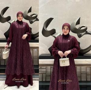 Gamis Brokat Simple Elegan Lunna Lace Dres CB Ceruty Babydoll Mix Brukat M L XL XXL Dress Kondangan Terbaru Wanita Jumbo Baju Muslim Seragaman Pernikahan Ootd Remaja Hijab Viral Kekinian