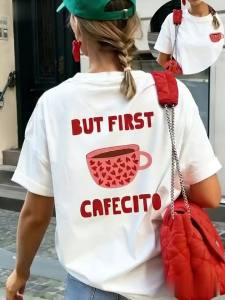 Women Spring Summer Casual Cartoon Print Round Neck Short Sleeve T Shirt with Letter Print for Girls and Young Women Soft Cotton Lightweight Everyday Stylish Fun Graphic Tee
