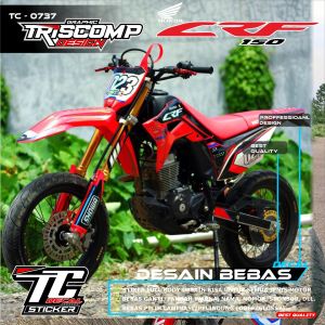 Decal Custom stiker motor CRF 150 L fullbody motif merah hitam keren bebas request - List variasi stiker Decal Honda CRF 150L fullbody Striping Motor CRF 150L new motif simpel racing Supermoto bisa reques edit ubah nomor dan nama TC-0737
