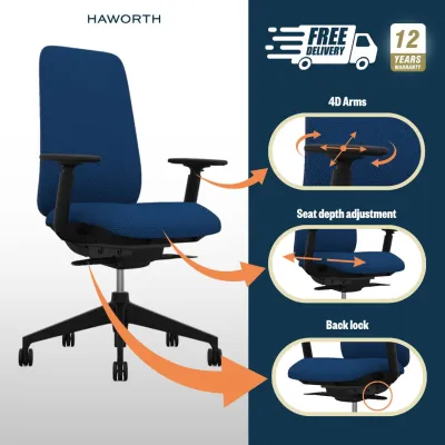 Aloha Active Upholstered Ergonomic Office Chair - Haworth (Free Delivery + Free Chair Assembly) Delivery Within 1 Week