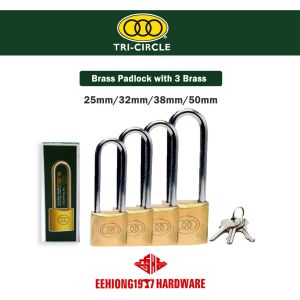 EEHIONG1977 Tri-Circle L262(25mm) L263(32mm) L264(38mm) L265(50mm) Brass Padlock with Brass Keys Kunci Mangga Tembaga dengan Kunci 三环 长梁铜锁 铜挂锁+3把钥匙