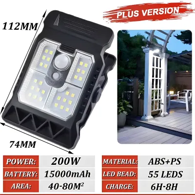 Solar Clip Light Outdoor Waterproof 300W IP67 solar lamp outdoor Human body sensing No drilling USB Rechargeable Solar Lamp for Camping