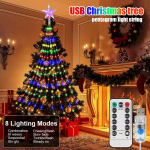 USB star Christmas tree lights waterproof outdoor lighting Christmas outdoor decoration waterfall tree lights LED string lights fairy lights xmas curtain lights garden lights decoration for Ramadan holidays street patio wedding camping
