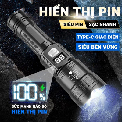 Đèn pin LED có thể sạc lại đèn pin có thể phóng to di động màn hình hiển thị nguồn thông minh để cắm
