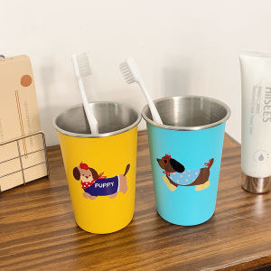 SW dễ thương Chó Xúc Xích phim hoạt hình cốc đôi thiết lập vật liệu thép không gỉ Cốc đánh răng rửa sáng tạo