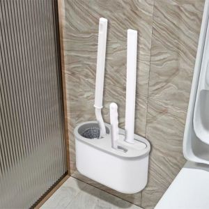 Toilet Brush 3 in 1 Set Wall-mounted Multifunction Silicone Bathroom Cleaning Brush With Holder