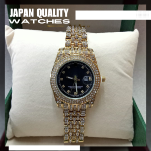 Diamond G-Gold Watch Black Dial for Women Japan Quality Watches