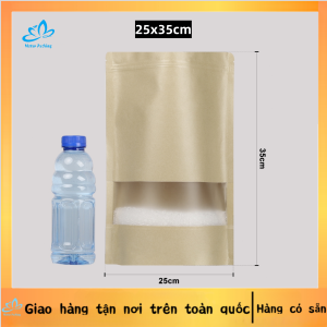 1KG Túi Zip Giấy Kraft Đáy Đứng Có Cửa Sổ/ Túi Zip Giấy Đựng Thực Phẩm