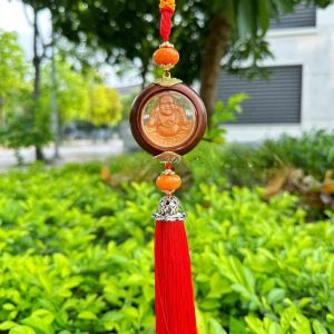 Khánh Phật Thích Ca Gỗ Hoàng Dương-Khánh 10 Bông Liên Hoa Ô TÔ Trang Trí Gương Xe Hơi