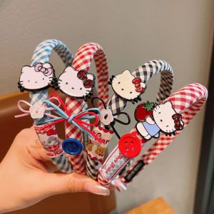 TUmama ผ้าสำหรับเด็กลายเฮลโลคิตตี้ลายสก๊อตน่ารัก-อุปกรณ์ผมการ์ตูนสุดน่ารักพร้อมโบว์และกระดุม