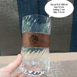 Ly thủy tinh có vòng gỗ dùng uống  trà  cafe..  dung tích 400ml mã LP10