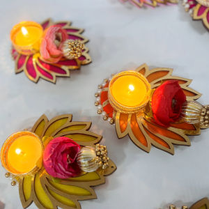 Decorative Handcrafted Lotus Tealight Candle Holder | Reusable Rangoli for Pooja Floor Decor & Festive Diwali Decoration (Pack of 1 Pc)