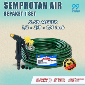 SELANG AIR HIJAU ANTI LUMUT 5-50 METER-1/2-5/8-3/4 INCH + NOZZLE SEMPROTAN / SELANG TAMAN KEBUN KUAT AWET DAN CUCI MOBIL PRAKTIS COD