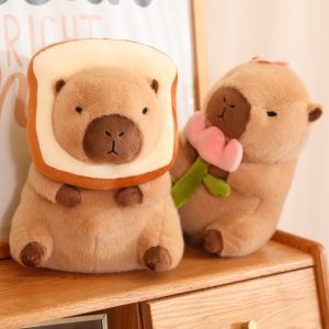JOJO CASTLE Hot Fluffy Capybara Plush Doll 30/40cm Kawaii Capybara With Toast Flower Stuffed Toy Stuffed Animals Boys Juguetes Birthday Gift Home Decor 卡皮巴拉 水豚鼠