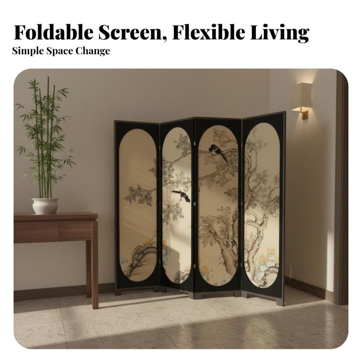 Foldable Design Chinesedesign Folding Screen Freestanding 4-Panel ...