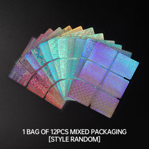 FELICE🔥 Square Hollow Nail Sticker Stylish Self-adhesive Manicure Sticker Laser Nail Sticker French Style Nail Sticker Nail Art Accessory