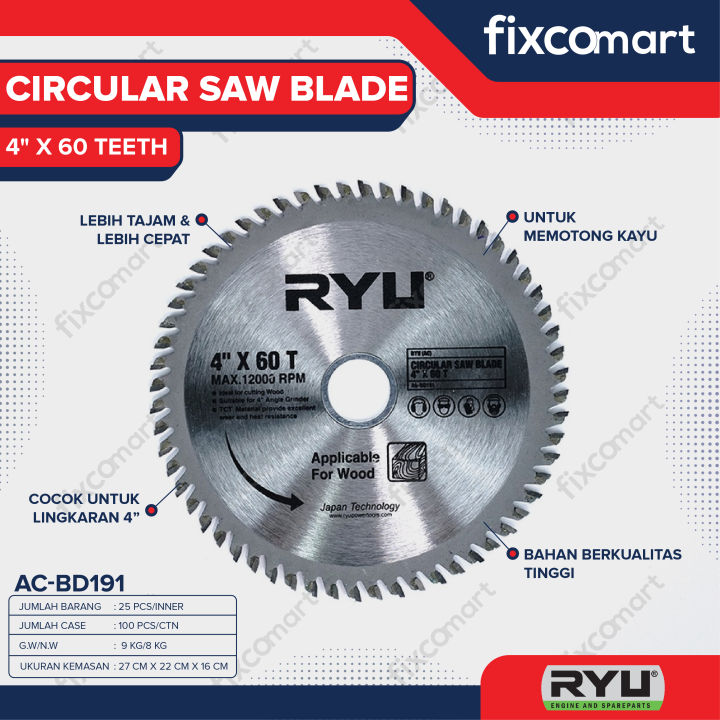 Ryu Circular Saw Blade X T Mata Pisau Potong Kayu Ac Bd