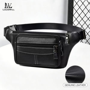 LouisWill Mens Chest Bag Genuine Leather Waist Bag  Fashion  Sports Bag Large Capacity Casual Bag Messenger Bag Outdoor Fitness Bag Travel Bag Business Bag
