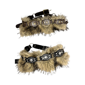 Faux Furry Belt Punk Studded Waist Band Retro Western Type Waist Ornament Fashion Hip Decoration Coffee Color/Black
