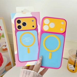 Ốp điện thoại MagSafe Dopamine Hit Colors dành cho iPhone 16 17 18 Pro Max 15 14 13 bảo vệ ống kính hỗ trợ sạc không dây kèm hộp.