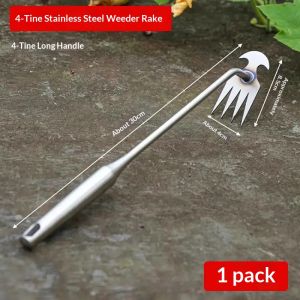 SEA AMILA Weeding Small Rake-Four Teeth Stainless Steel Weeding Small Rake Loose Soil Weeding Multifunctional Gardening Tools