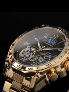 Double Tourbillon Watch Mens Non-Fully Automatic Machine Hollow Mechanical Watch Multi-Functional Fashion Luminous Waterproof Watch Cross-Border